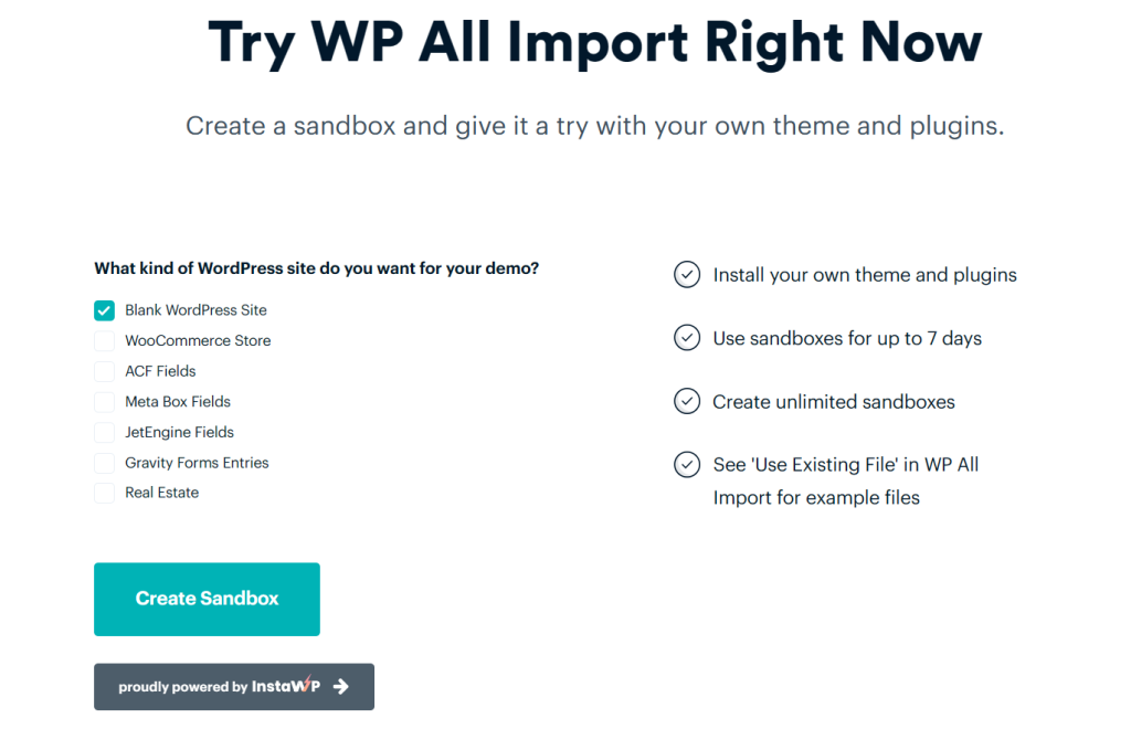 WP All Import demo, powered by InstaWP WP All Import demo, powered by InstaWP