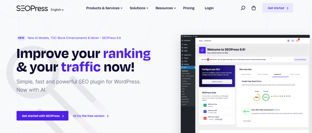 Screenshot of SEOPress, the best WordPress blog plugin for AI-powered SEO optimization