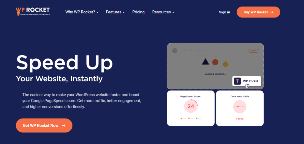 Screenshot of WP Rocket, the best WordPress blog plugin for boosting website speed with caching and optimization tools