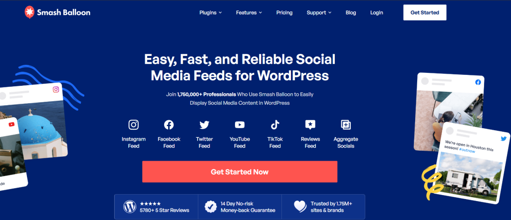 "Screenshot of Smash Balloon, the best WordPress blog plugin for embedding social media feeds seamlessly."