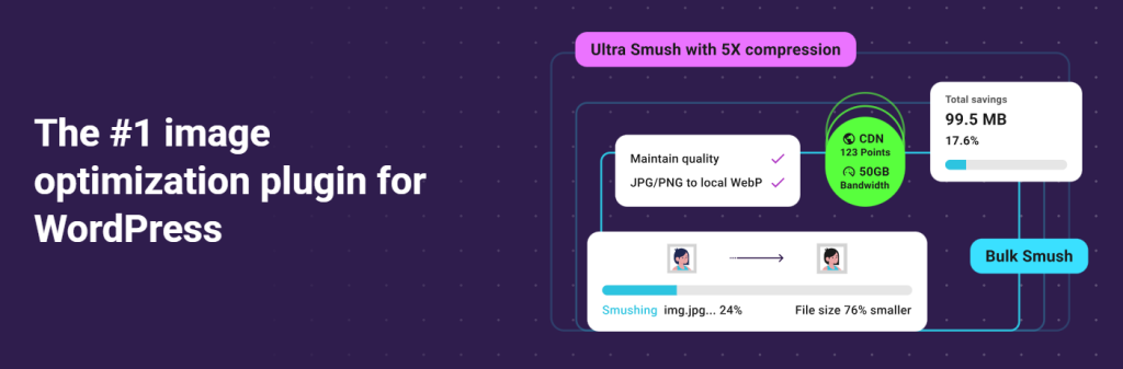 Screenshot of Smush, the best WordPress blog plugin for compressing images without losing quality