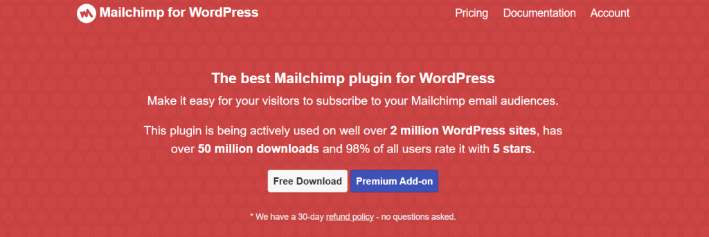 Screenshot of Mailchimp for WordPress, the best WordPress blog plugin for email marketing integration