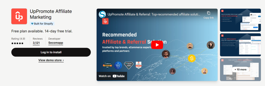 UpPromote affiliate dashboard integrated with WordPress, highlighting a marketing-focused WordPress Shopify plugin for Shopify and WordPress integration