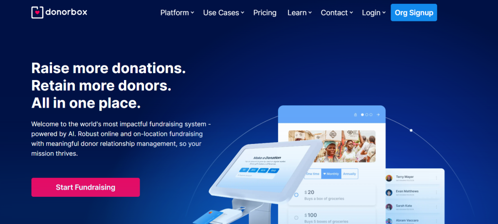 Screenshot of the Donorbox WordPress Crowdfunding plugin homepage