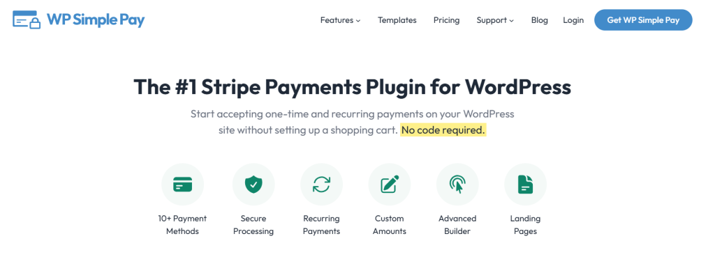 Screenshot of the WP Simple Pay WordPress Crowdfunding plugin homepage