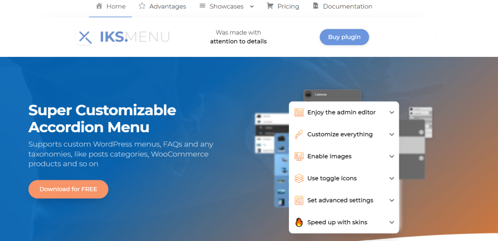 Homepage screenshot of Iks Menu WordPress FAQ plugin for agencies