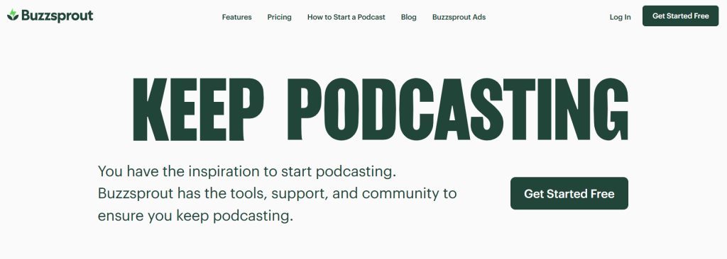Homepage screenshot of Buzzsprout - Best Podcast WordPress Plugin