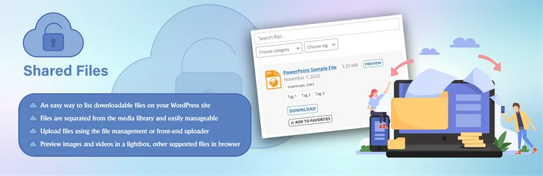 Homepage screenshot of the WordPress download manager plugin – Shared Files.