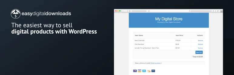 "Homepage screenshot of the WordPress download manager plugin – Easy Digital Downloads.