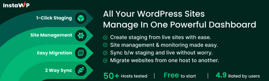 Screenshot of InstaWP Connect, an efficient WordPress multisite plugin for creating and managing multisite instances quickly."