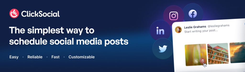 Screenshot of ClickSocial, a lightweight social media auto posting WordPress plugin for seamless content sharing