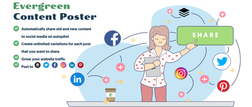"Screenshot of Evergreen Content Poster, a WordPress plugin for recycling and auto-sharing evergreen content on social media."