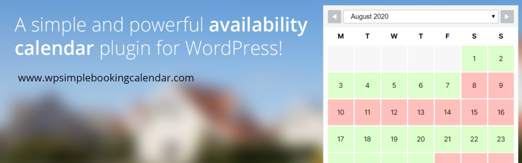 "Screenshot of WP Simple Booking Calendar, a WordPress rental plugin for managing availability and reservations.