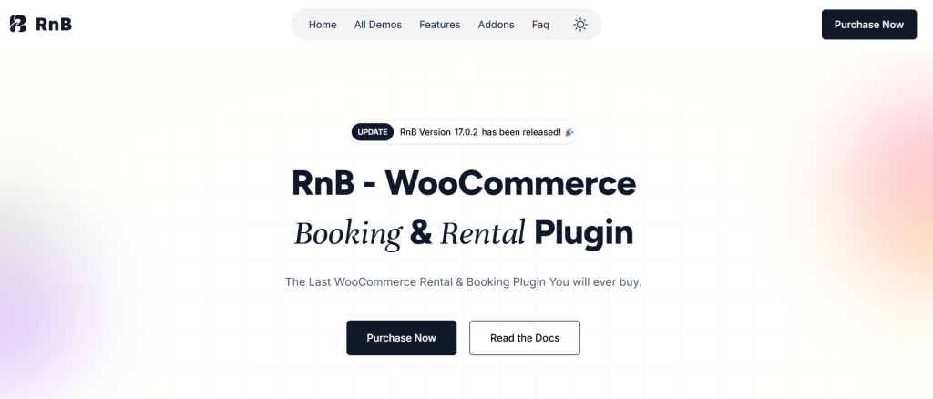 Screenshot of RnB, a WooCommerce-based WordPress rental plugin for online booking and rental services.