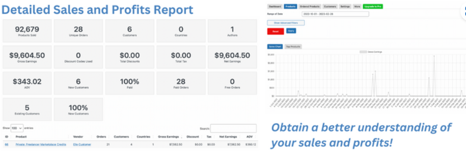 EDD Enhanced Sales Reports: Screenshot showing detailed sales analytics and reports, a key feature of one of the best Easy Digital Downloads extensions for business insights.