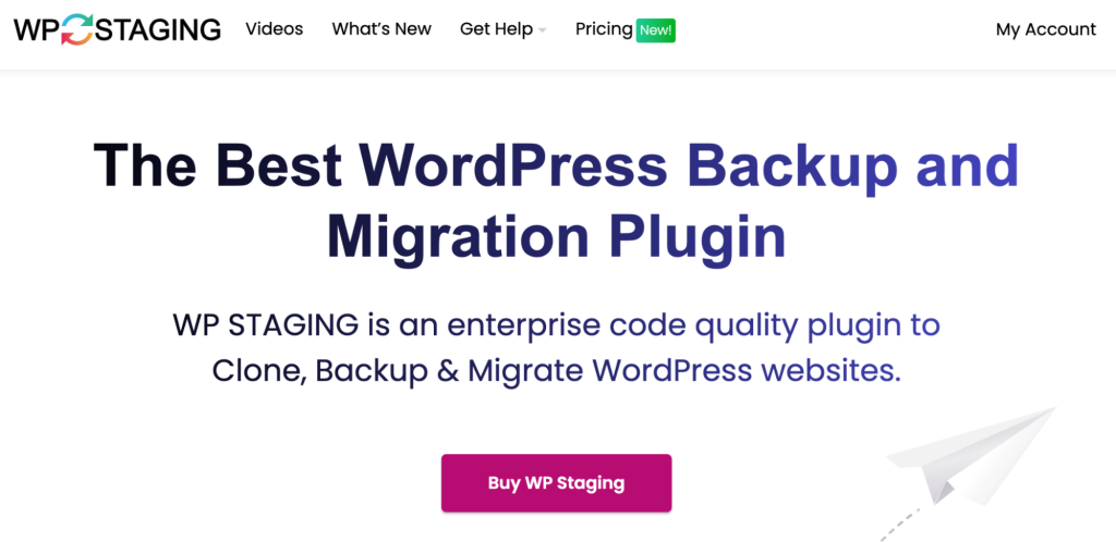 WP Staging home page in the introduction of WP Staging vs. Stagecoach comparision