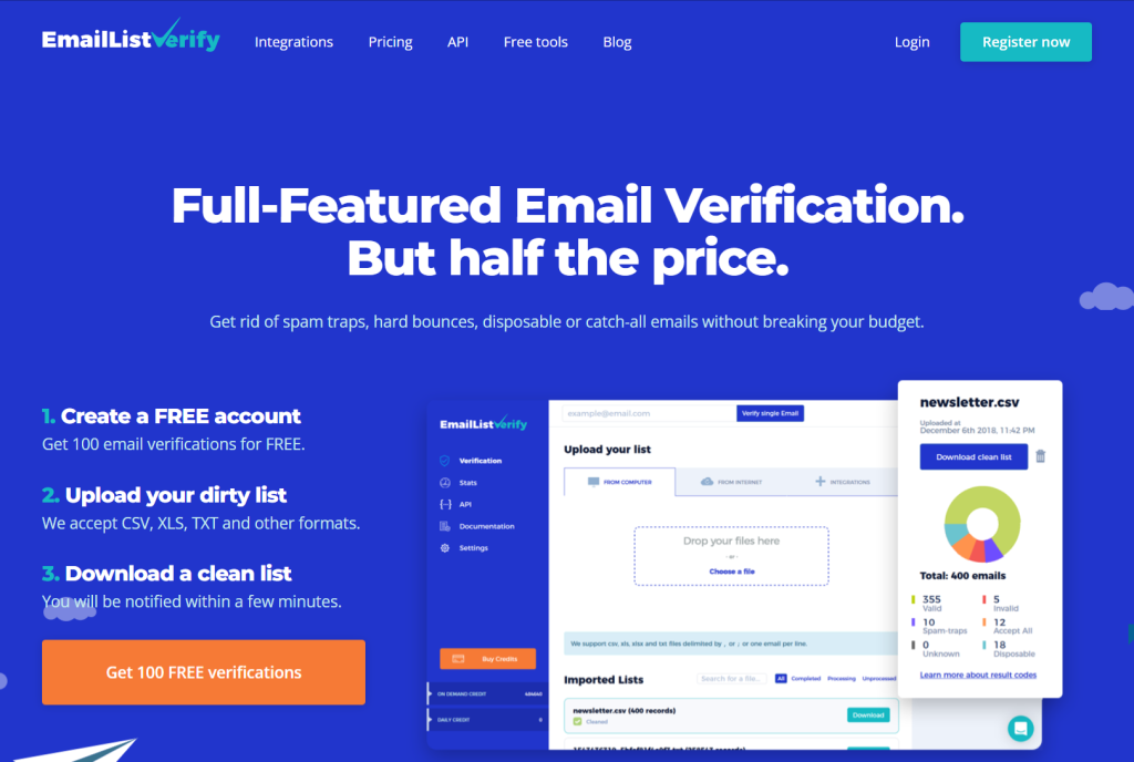 Homepage screenshot of the WooCommerce email verification plugin – EmailListVerify