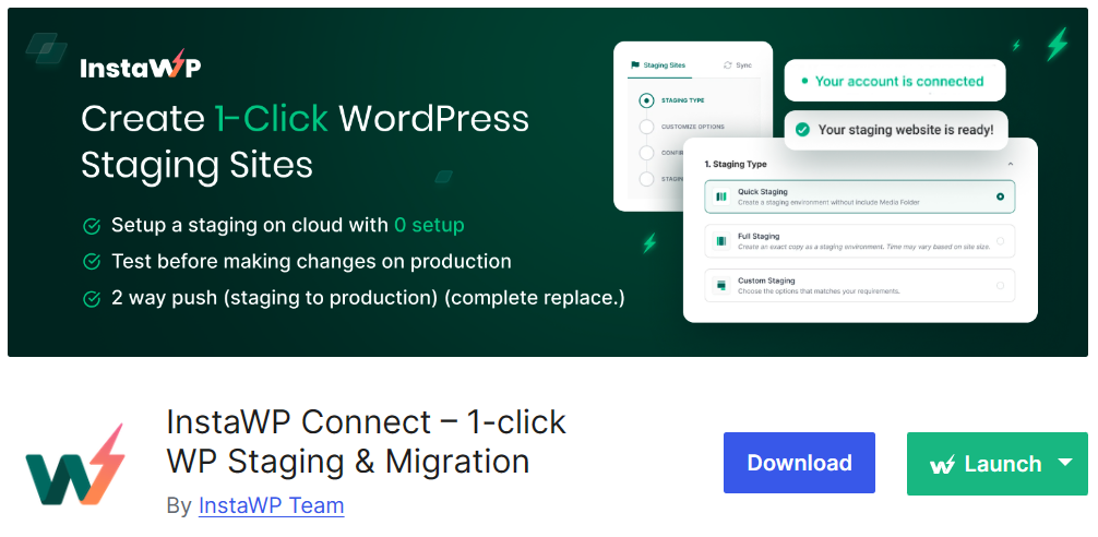InstaWP Connect - 1-click Staging and Migration Plugin for WordPress