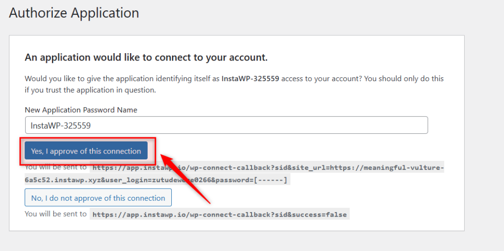 Option to authorize InstaWP Connect when you migrate WordPress site to new host