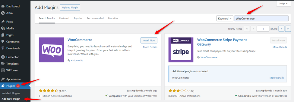 Search WordPress repo for WooCommerce 