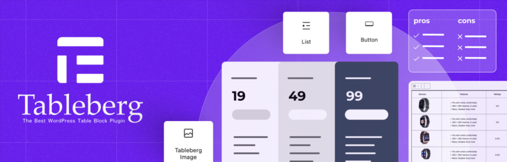 Screenshot of Tableberg WordPress Table Plugin homepage