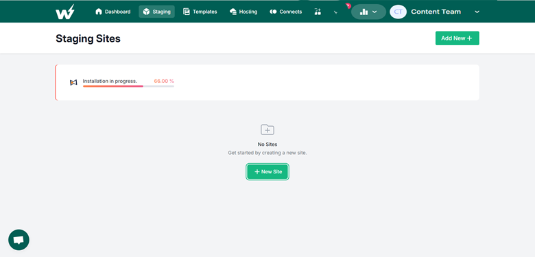 WordPress one-click installation progress