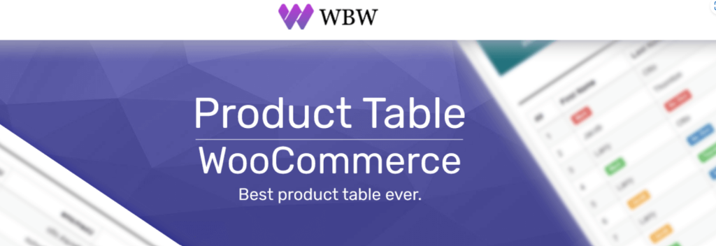 Homepage screenshot of the best WordPress order form plugin – Product Table by WBW