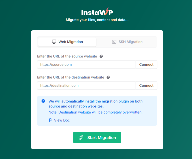 InstaWP migration tool