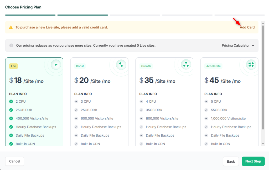 Choose hosting plan