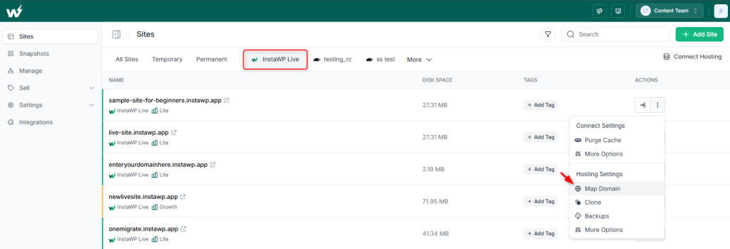 Mapping domain to InstaWP hosting