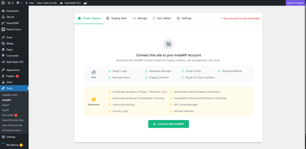 Click the connect to InstaWP button