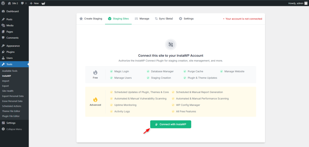 Connecting site for remote management