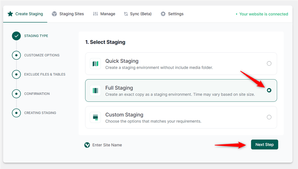 Choosing the type of staging