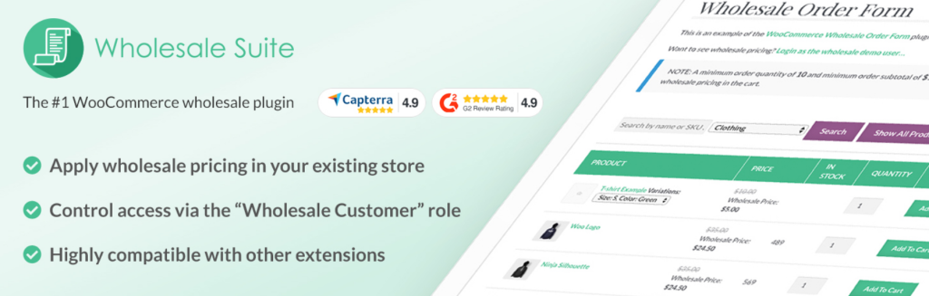 Homepage screenshot of the best WordPress order form plugin – Wholesale Suite