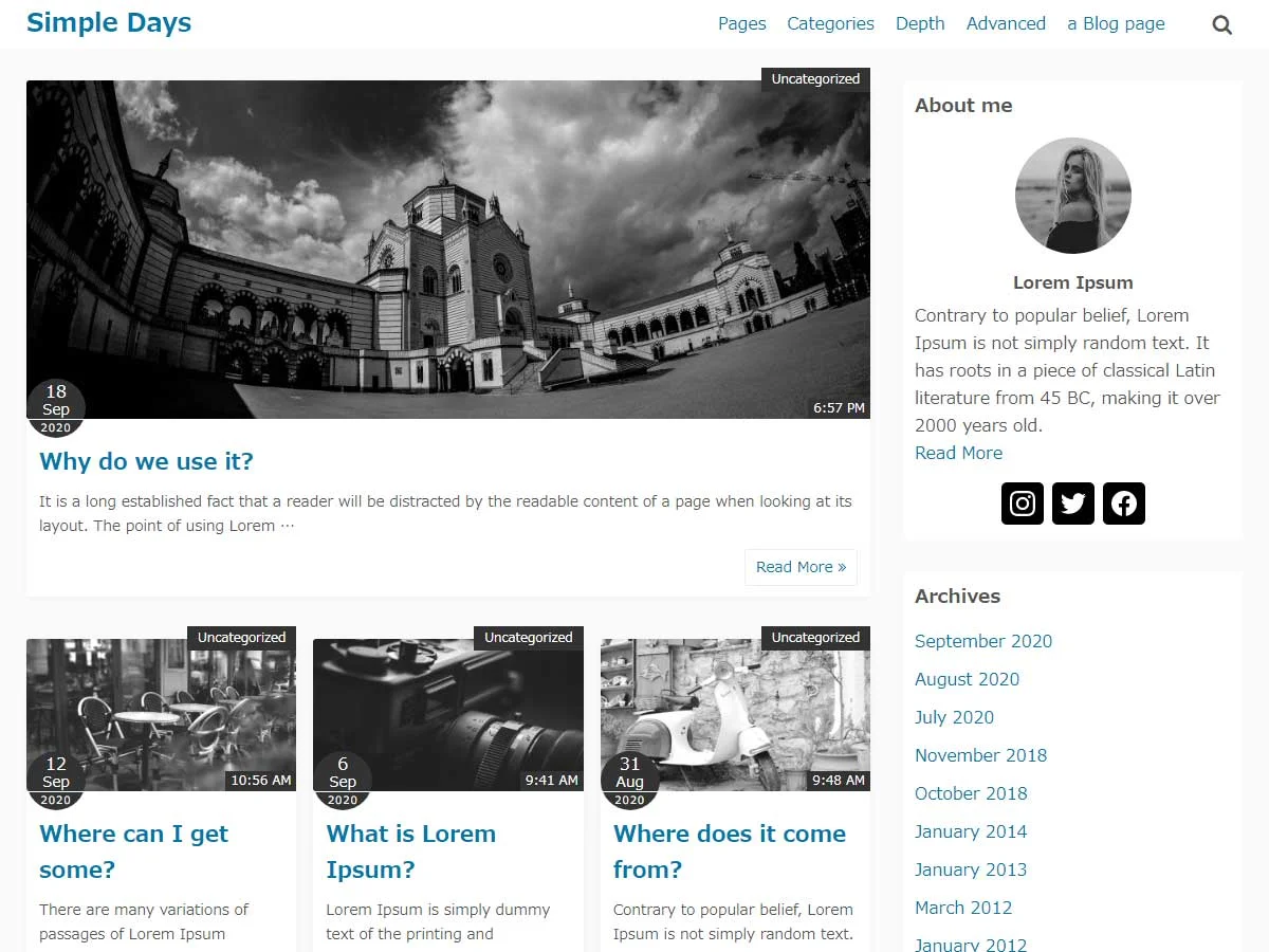 Simple Days Simple Days - Free Responsive WordPress Blog Theme