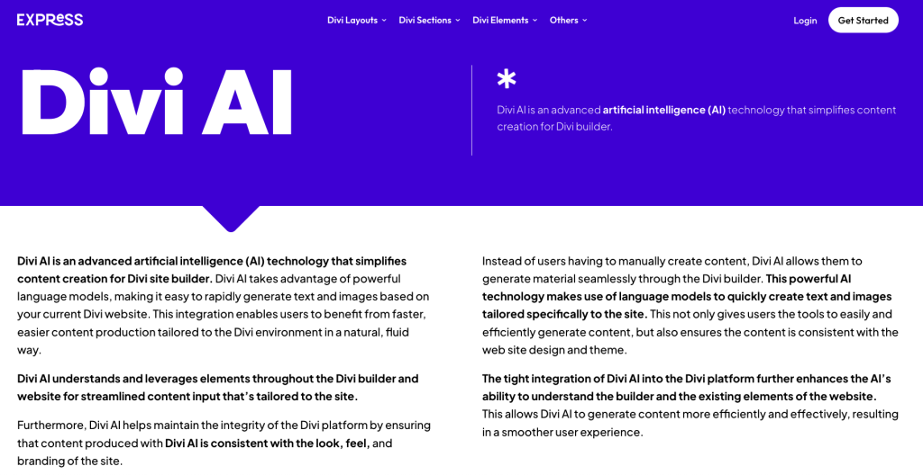 screenshot of DiviAI landing page