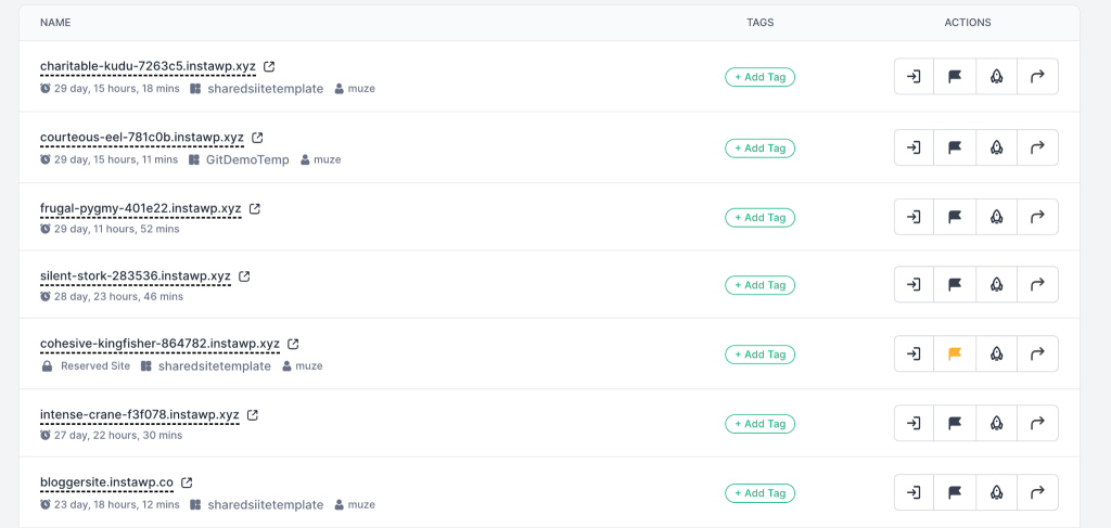 screenshot of InstaWP dashboard