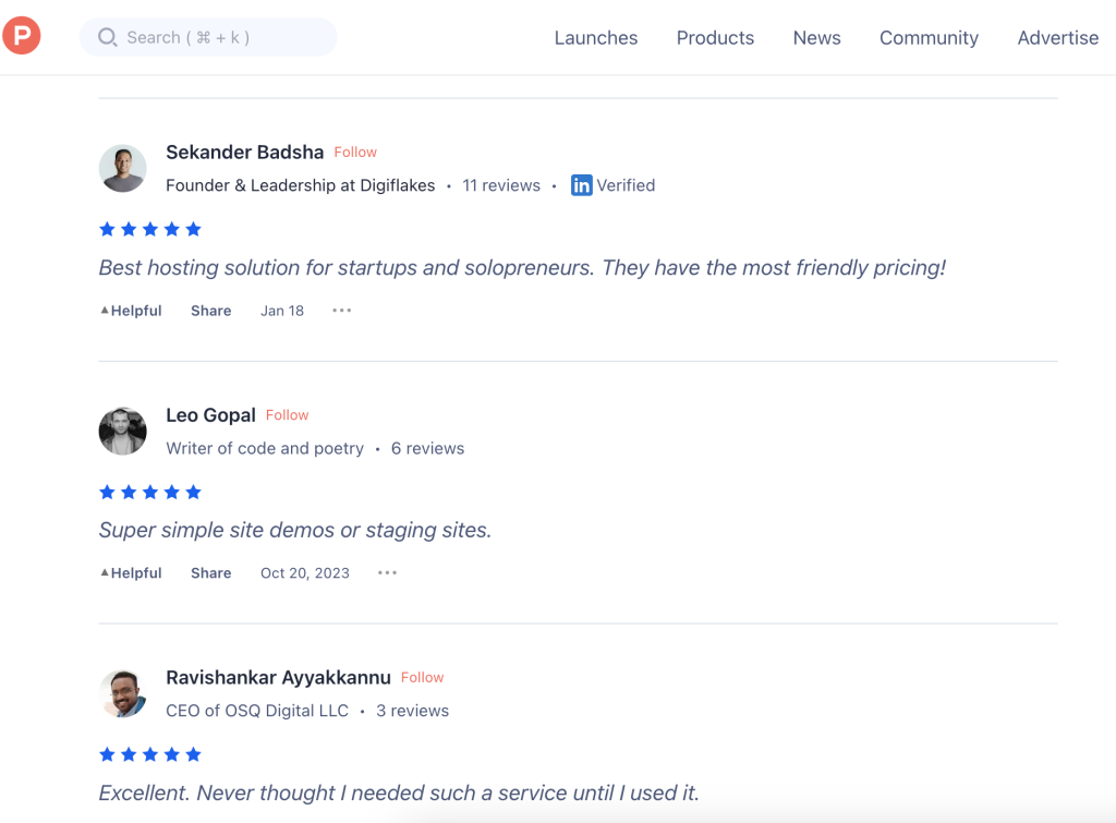 screenshot of Product Hunt review