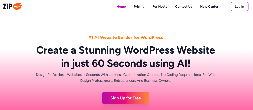 screenshot of front page of ZipWP