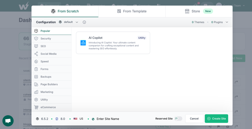 screenshot of lnstaWP website creation options