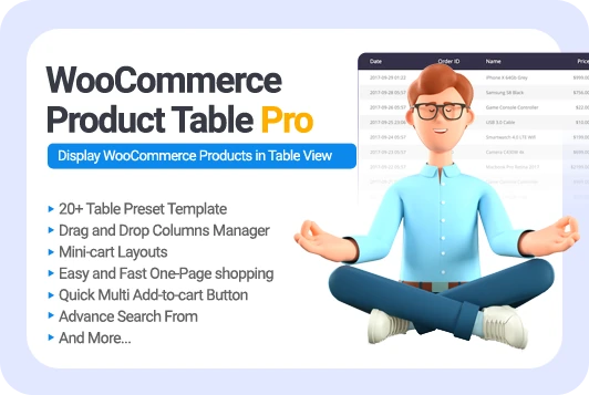 Screenshot of WooCommerce Product Table Plugin – a comprehensive WooCommerce product filter plugin displaying dynamic product tables for enhanced eCommerce filtering.