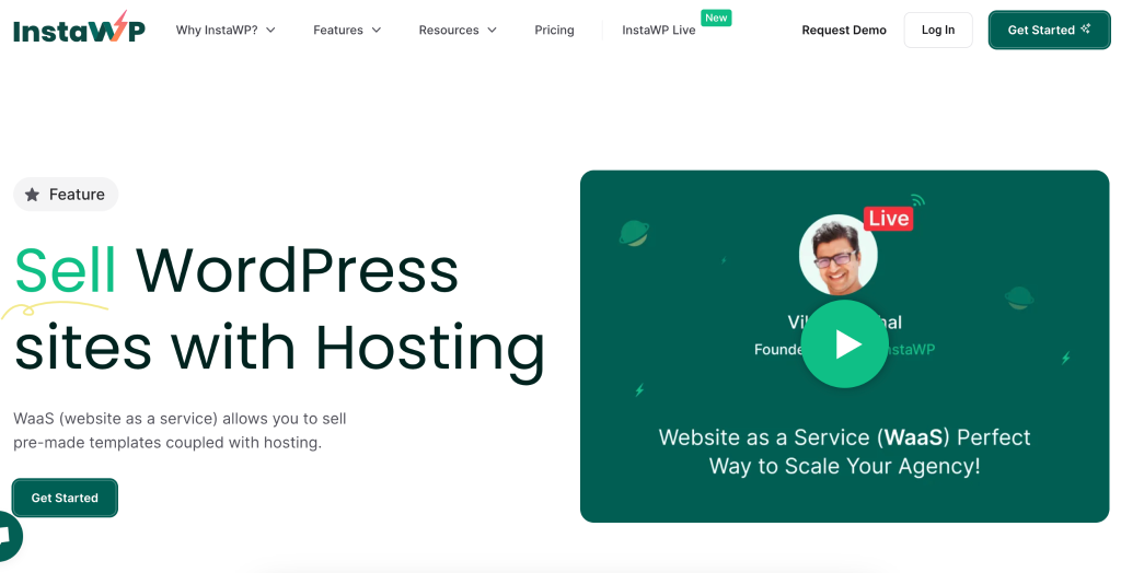 screenshot of InstaWP WaaS service landing page