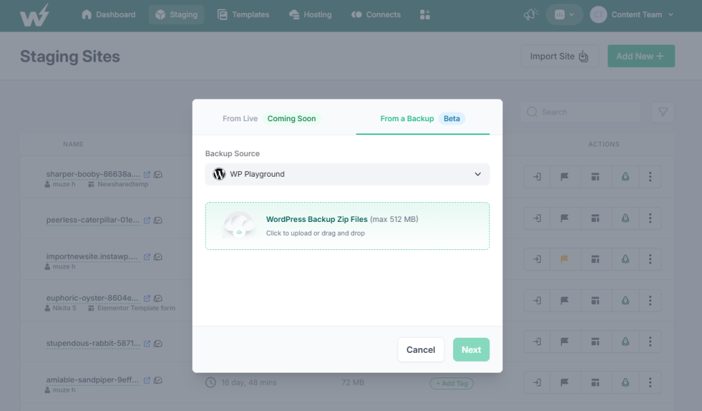 Import Site from a Backup Import Site from a Backup