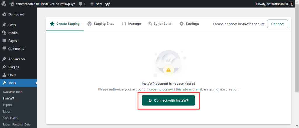 Create Staging Site with InstaWP Connect
