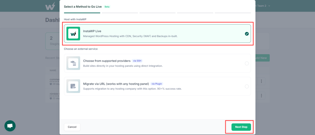 InstaWP Go Live