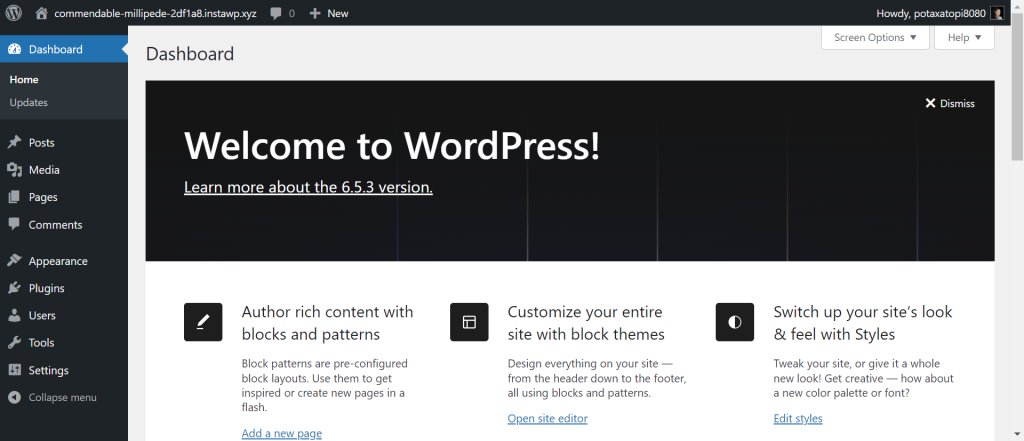 InstaWP login to Staging site