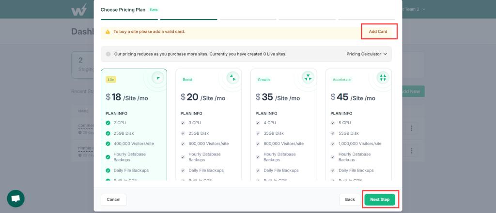 Pay for InstaWP hosting plan