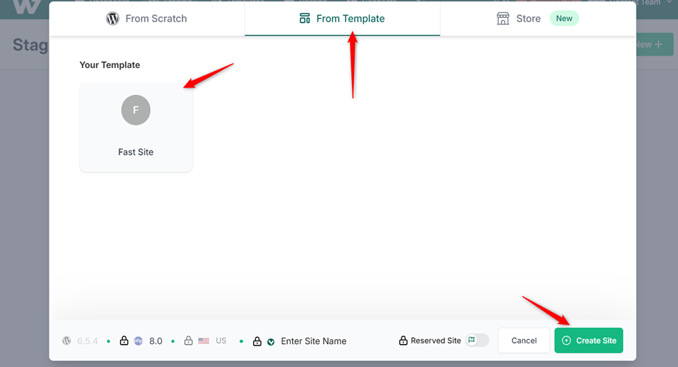 Creating staging site from template Creating staging site from template