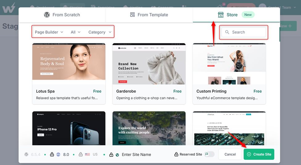 Creating staging site from store Creating staging site from store