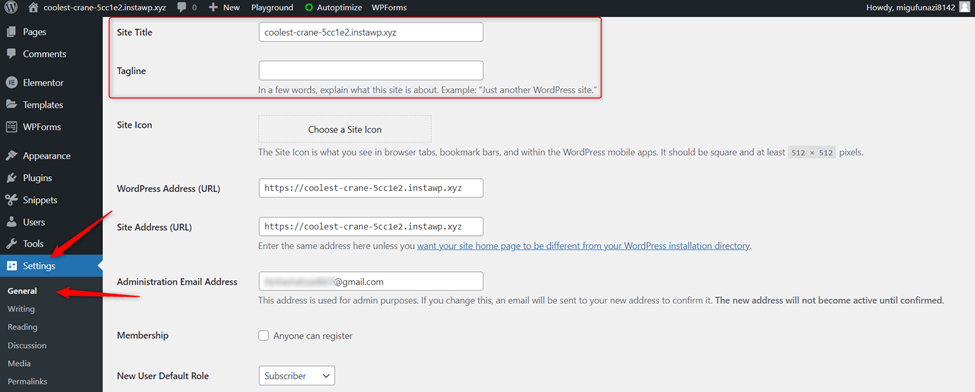 Setting up site title and tagline Setting up site title and tagline